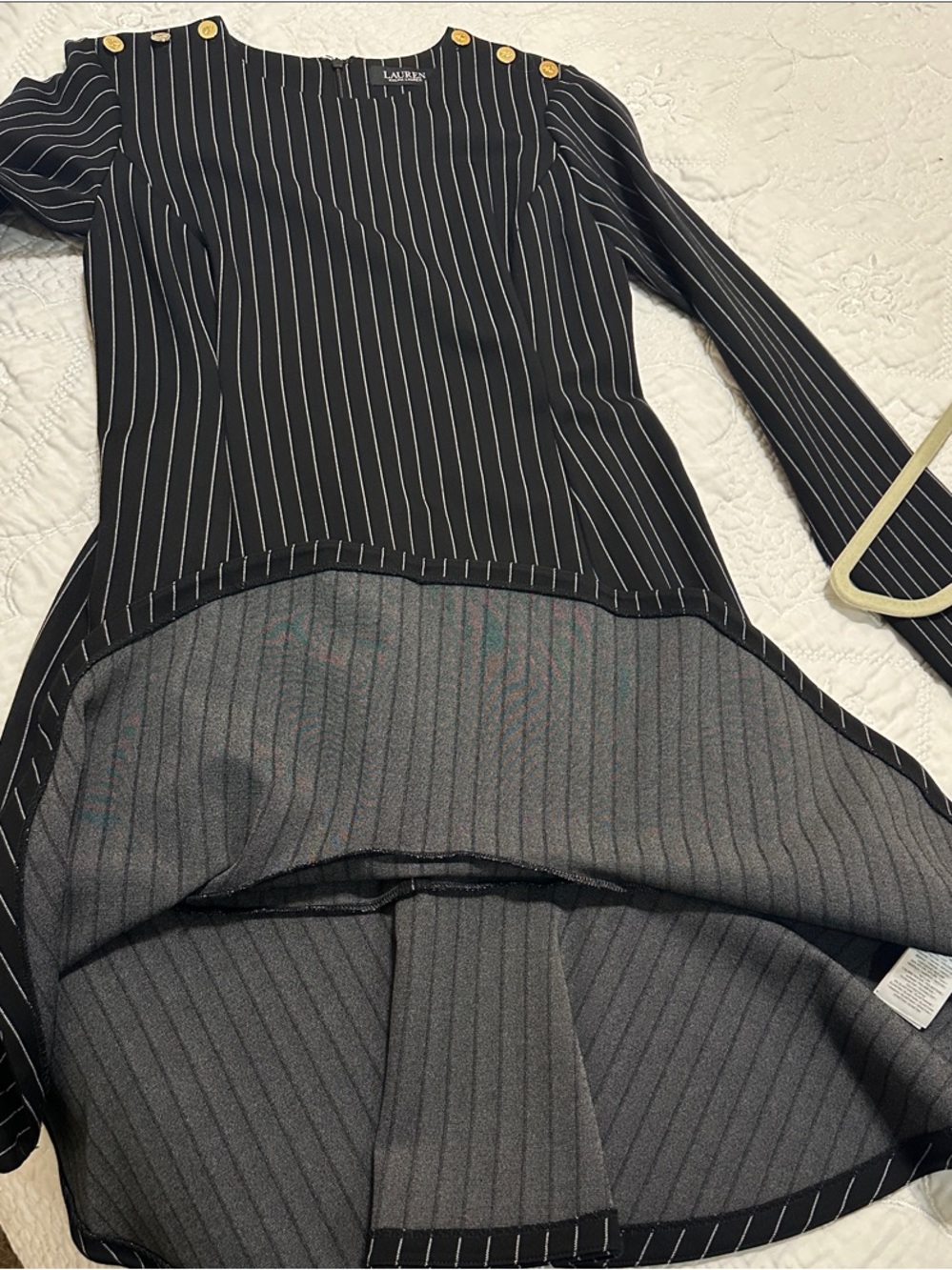 Lauren Ralph Lauren Black Pinstripe Long Sleeve Dress with Gold Buttons - Picture 4 of 6